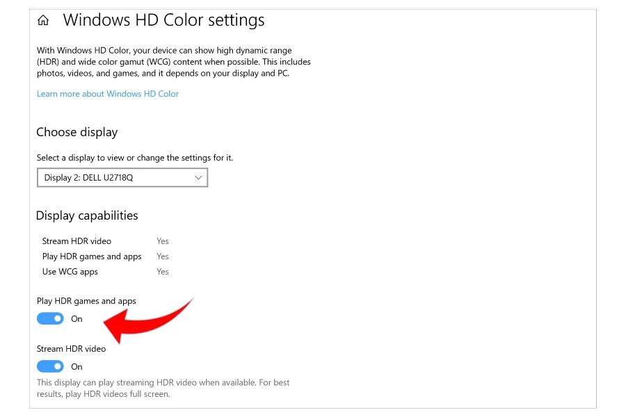 Enabling HDR in Windows 11