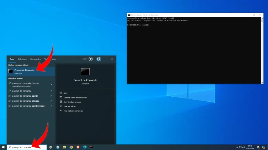 Searching Command Prompt in Windows 10