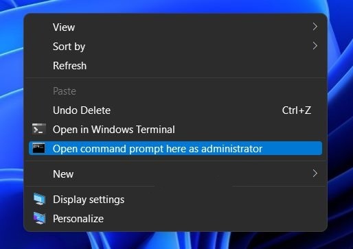 Open command prompt here as administrator